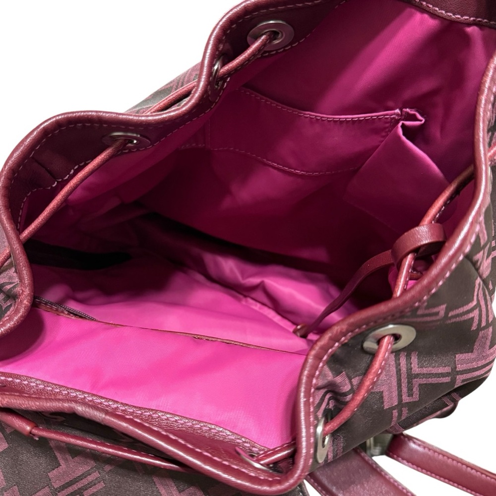 Tumi Burgundy Monogram Nylon Backpack Tote Leather Trim Travel Bag Medium - Picture 12 of 13